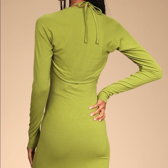 Light Green Two-Piece Bodycon Dress & Cardi Set - Picture 5 of 6